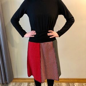 Red & Black Reclaimed-Patchwork Panel Skirt
